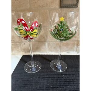 Block basics “Whimsy Christmas”  Set of 2 hand painted VTG goblets